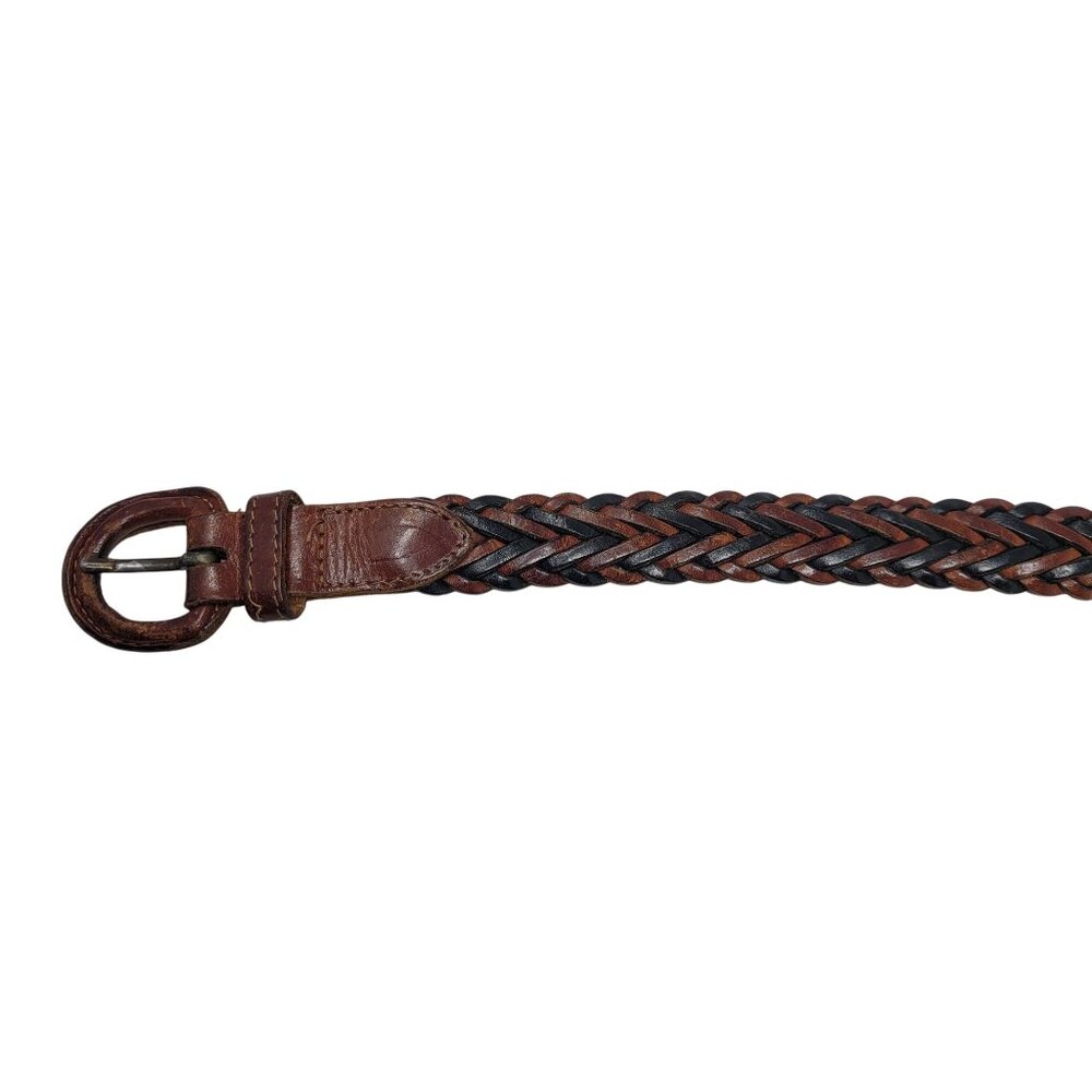 Vtg Handmade Western Braided Leather Belt Sz L Dark Brown Black 38" Turkey - Picture 13 of 14